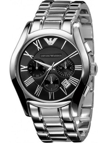 Emporio Armani Velente Chronograph Black Dial Silver Steel Strap Watch For Women - AR0674
