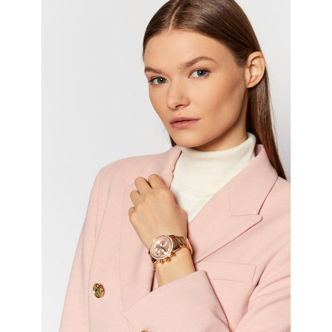 Michael Kors Ritz Chronograph Rose Gold Dial Rose Gold Steel Strap Watch for Women - MK6357