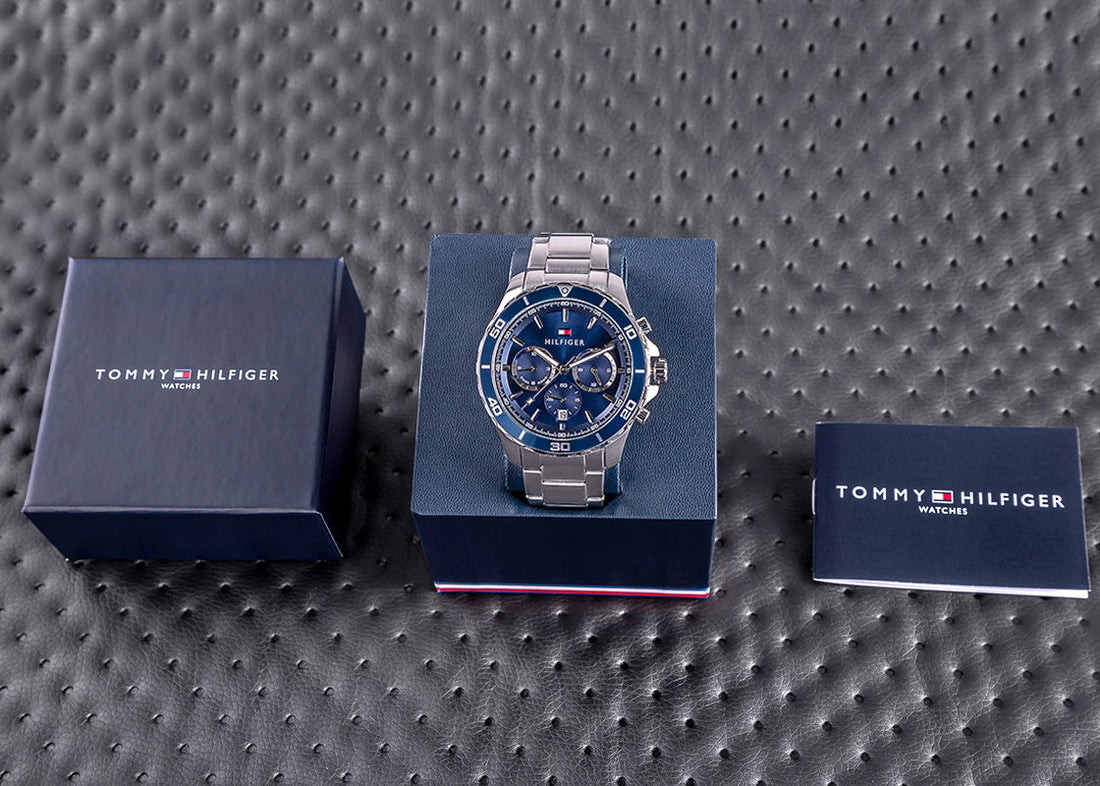 Tommy Hilfiger Jordan Chronograph Blue Dial Silver Steel Strap Watch For Men - 1792094