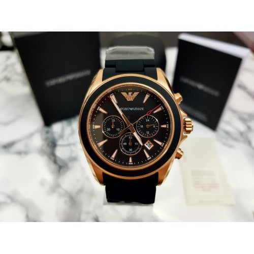Emporio Armani Sigma Chronograph Black Dial Black SIlicon Strap Watch For Men - AR6066