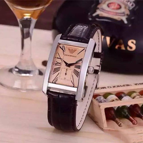 Emporio Armani Classic Beige Dial Brown Leather Strap Watch For Women - AR0155