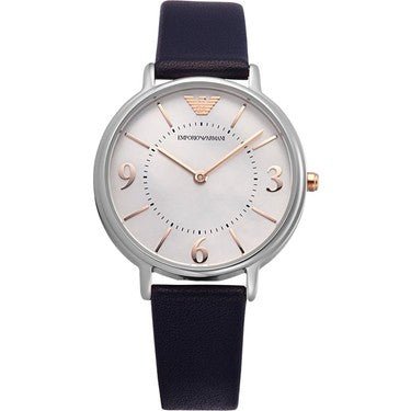 Emporio Armani Kappa White Mother of Pearl Dial Black Leather Strap Watch For Women - AR2509