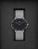 Daniel Wellington Petite Sterling Black Dial Silver Mesh Bracelet Watch For Women - DW00100304