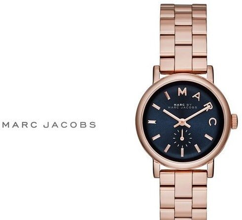 Marc Jacobs Baker Navy Blue Dial Rose Gold Steel Strap Watch for Women - MBM3332