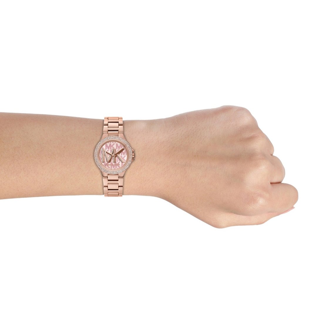 Michael Kors Camille Three Hand Rose Gold Dial Rose Gold Steel Strap Watch For Women - MK7197