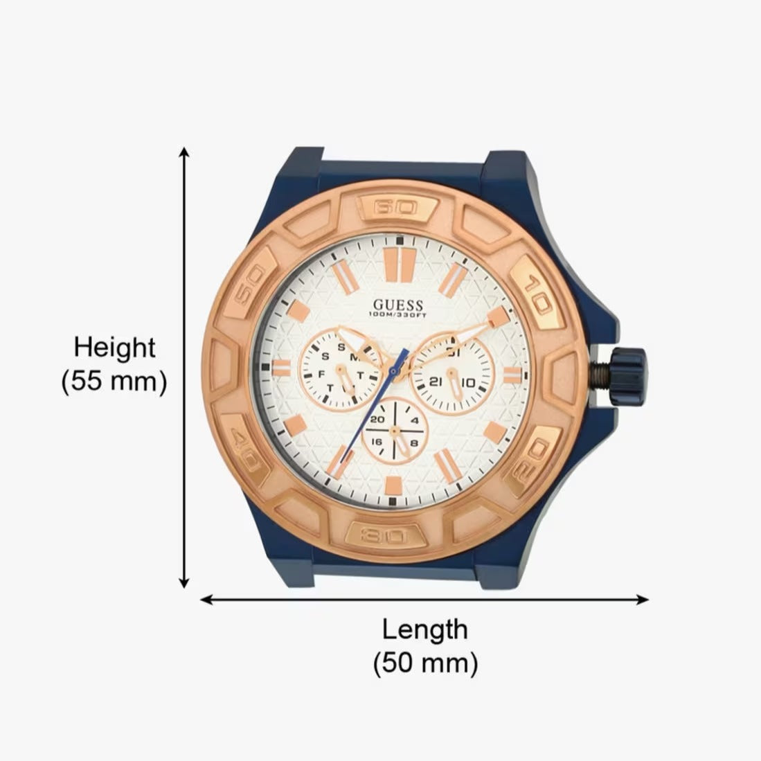 Guess Force Multi Function White Dial Blue Leather Strap Watch For Men - W0674G7