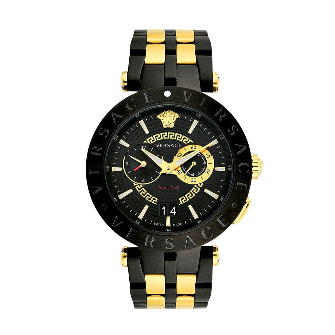 Versace V-Race Analog Quartz Black Dial Two Tone Steel Strap Watch For Men - VEBV00619