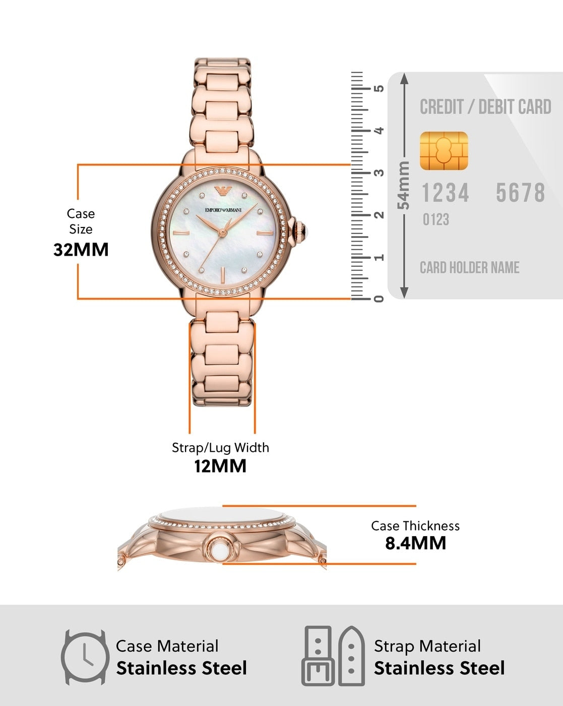 Emporio Armani Aira Three Hand Mother of Pearl Dial Rose Gold Steel Strap Watch For Women - AR11523