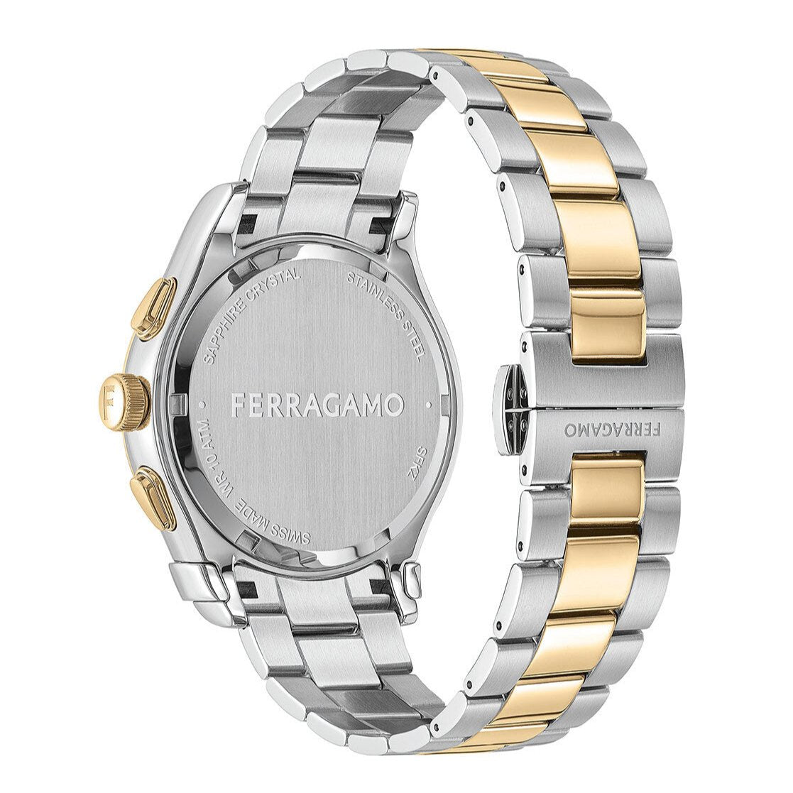 Salvatore Ferragamo Sapphire Chrono Green Dial Two Tone Steel Strap Watch for Men - SFME01223