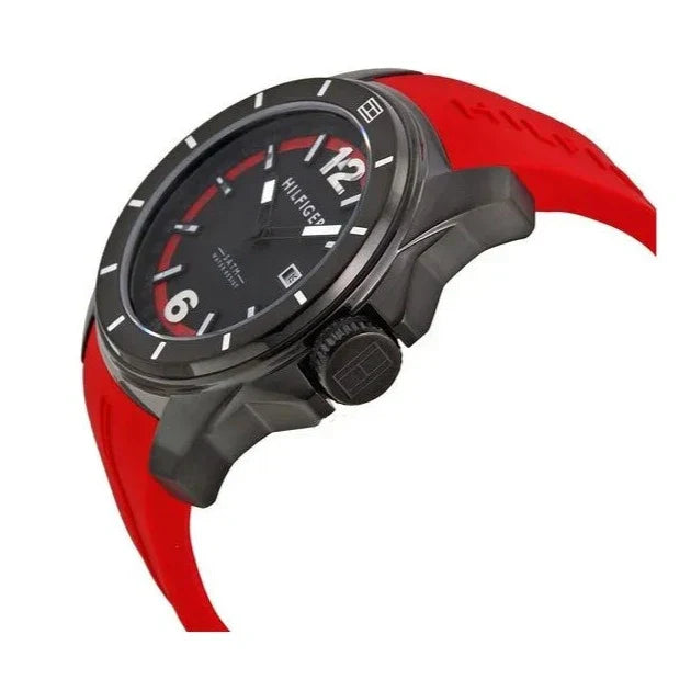 Tommy Hilfiger Windsurf Black Dial Red Rubber Strap Watch for Men - 1791112