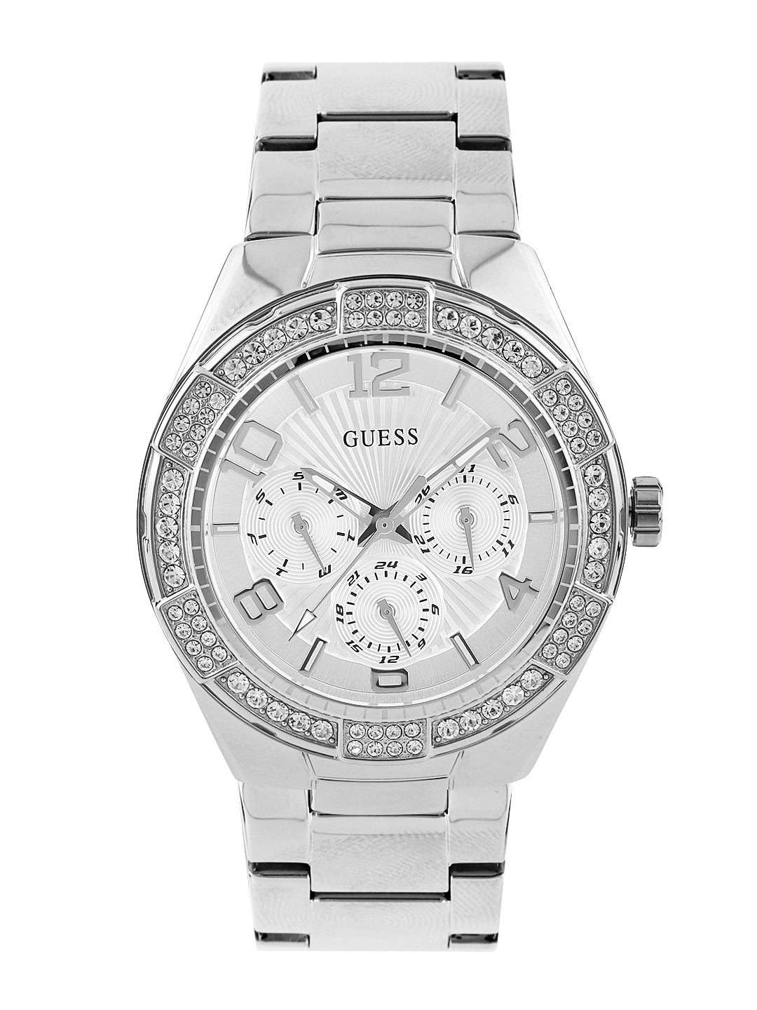 Guess Luna Diamonds Silver Dial Silver Steel Strap Watch for Women - W0729L1