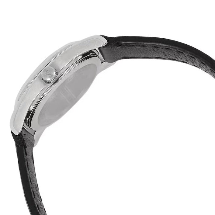 Emporio Armani Analog White Dial Black Leather Strap Watch For Women - AR6026
