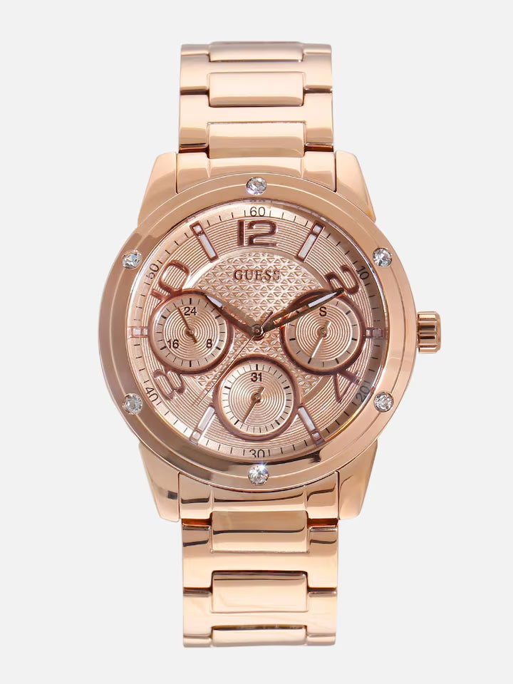 Guess Studio Rose Gold Dial Rose Gold Steel Strap Watch For Women - W0778L3
