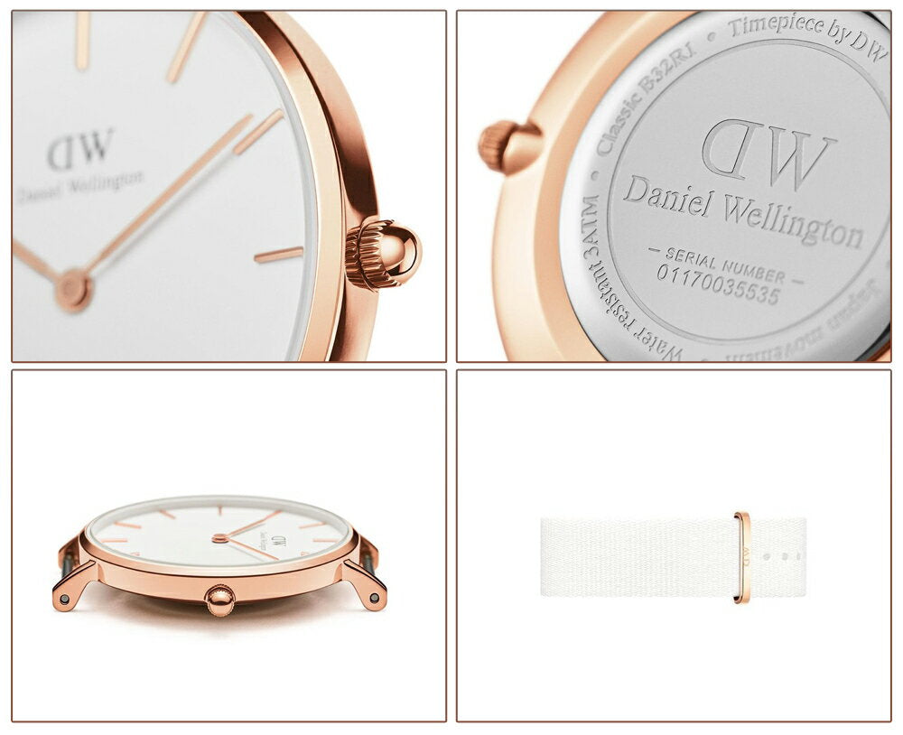 Daniel Wellington Petite Dover Quartz White Dial White NATO Strap Watch For Women - DW001000313