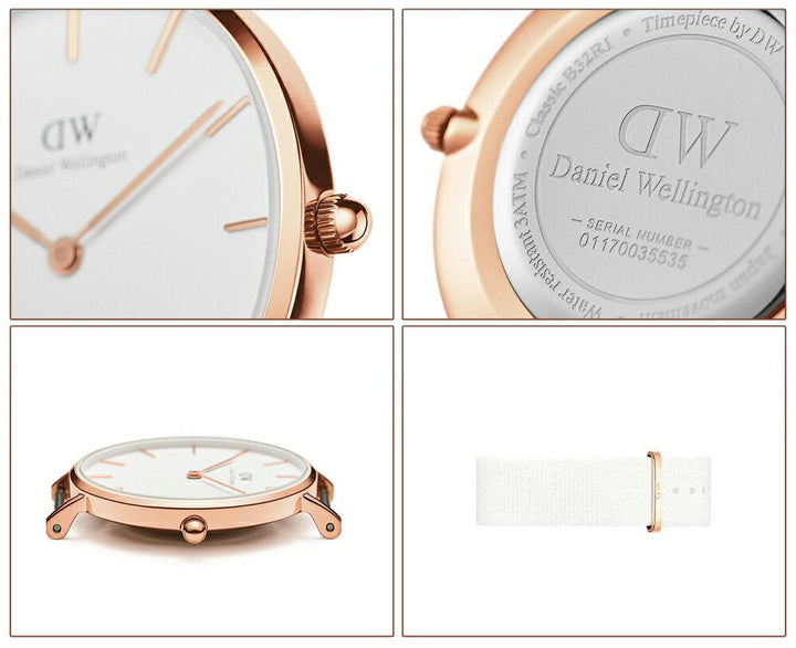 Daniel Wellington Petite Dover Quartz White Dial White NATO Strap Watch For Women - DW001000313