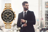 Michael Kors Bayville Chronograph Black Dial Gold Steel Strap Watch For Men - MK8726