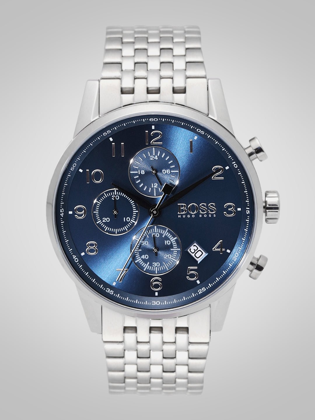 Hugo Boss Navigator Chronograph Blue Dial Silver Steel Strap Watch for Men - 1513498
