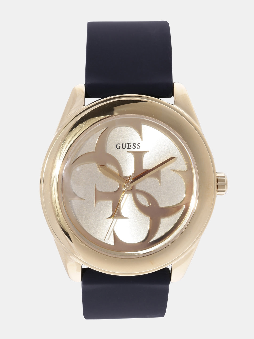 Guess G Twist Gold Dial Black Leather Strap Watch for Women - W0911L3