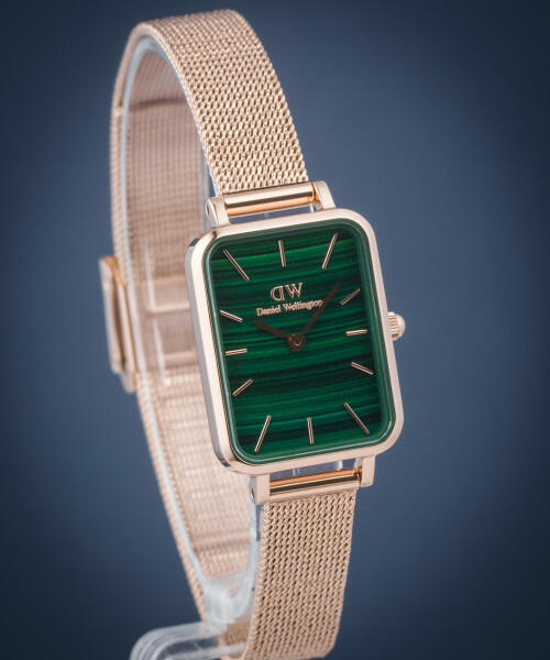 Daniel Wellington Quadro Melrose Green Dial Rose Gold Mesh Strap Watch For Women - DW00100437