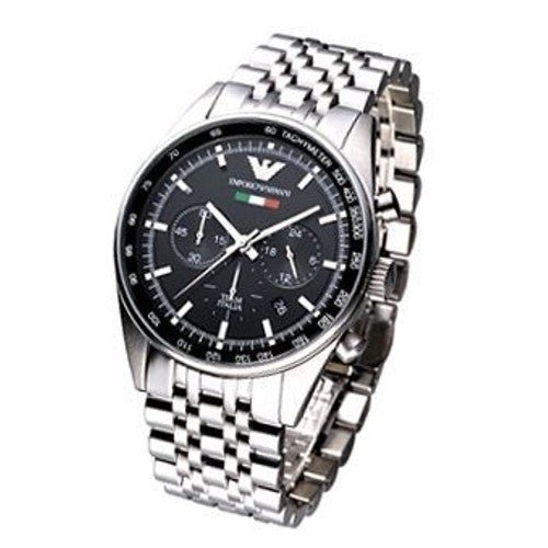 Emporio Armani Team Italia Chronograph Black Dial Silver Steel Strap Watch For Men - AR5983