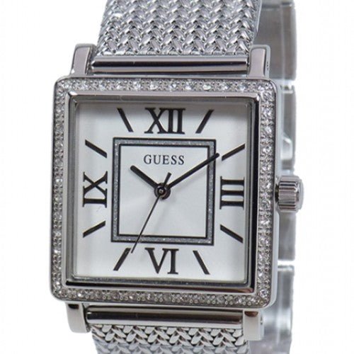 Guess Highline White Dial Silver Mesh Bracelet Watch For Women - W0826L1