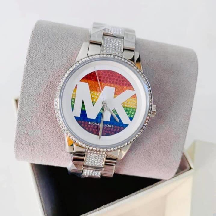 Michael Kors Ritz Pave Multicolored Dial Silver Steel Strap Watch for Women - MK6864