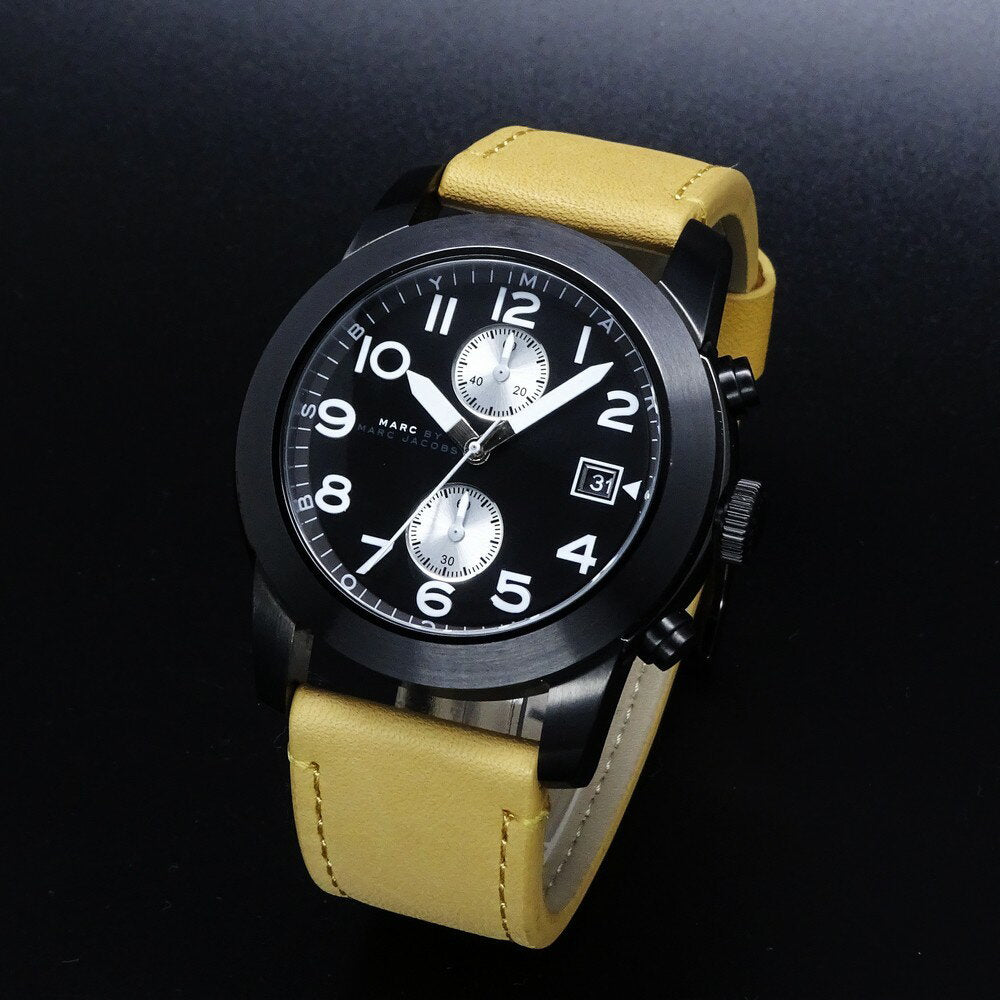 Marc Jacobs Larry Chronograph Black Dial Brown Leather Strap Watch for Men - MBM5053