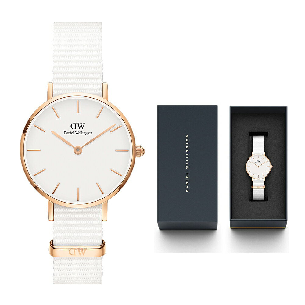 Daniel Wellington Petite Dover Quartz White Dial White NATO Strap Watch For Women - DW001000313