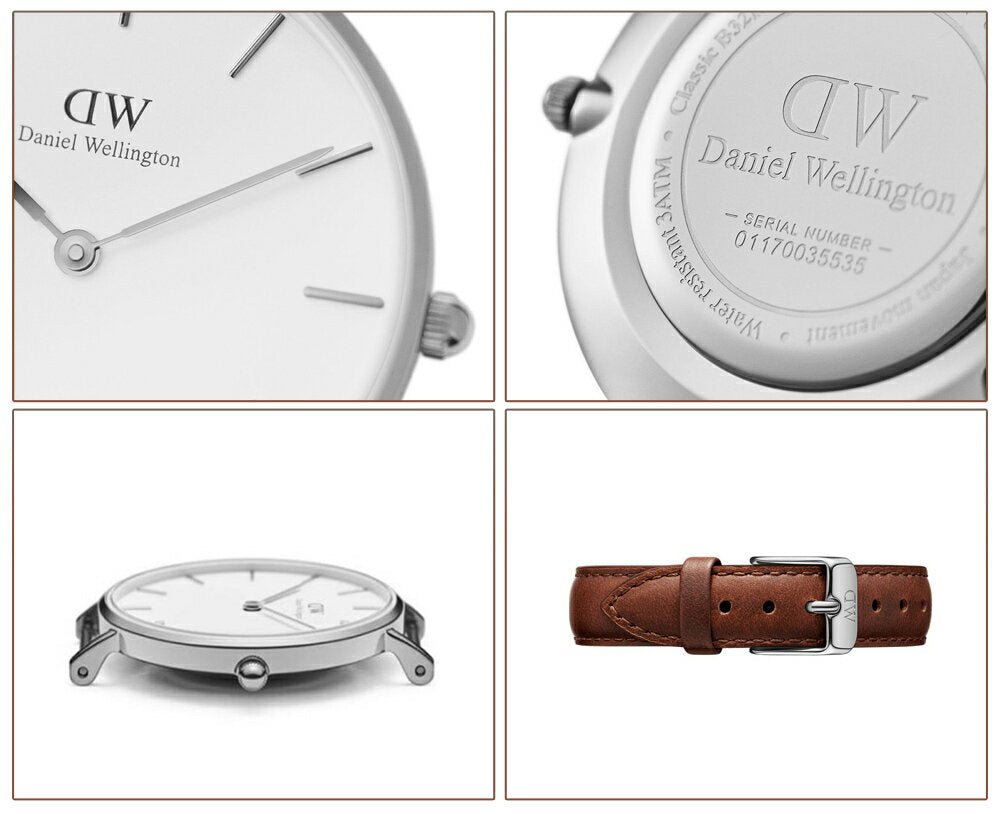 Daniel Wellington Petite White Dial Brown Leather Strap Watch For Women - DW00100243