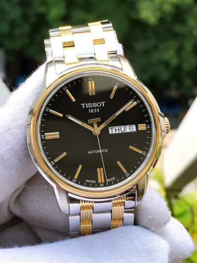 Tissot Automatics III Day Date Black Dial Two Tone Steel Strap Watch For Men - T065.430.22.051.00