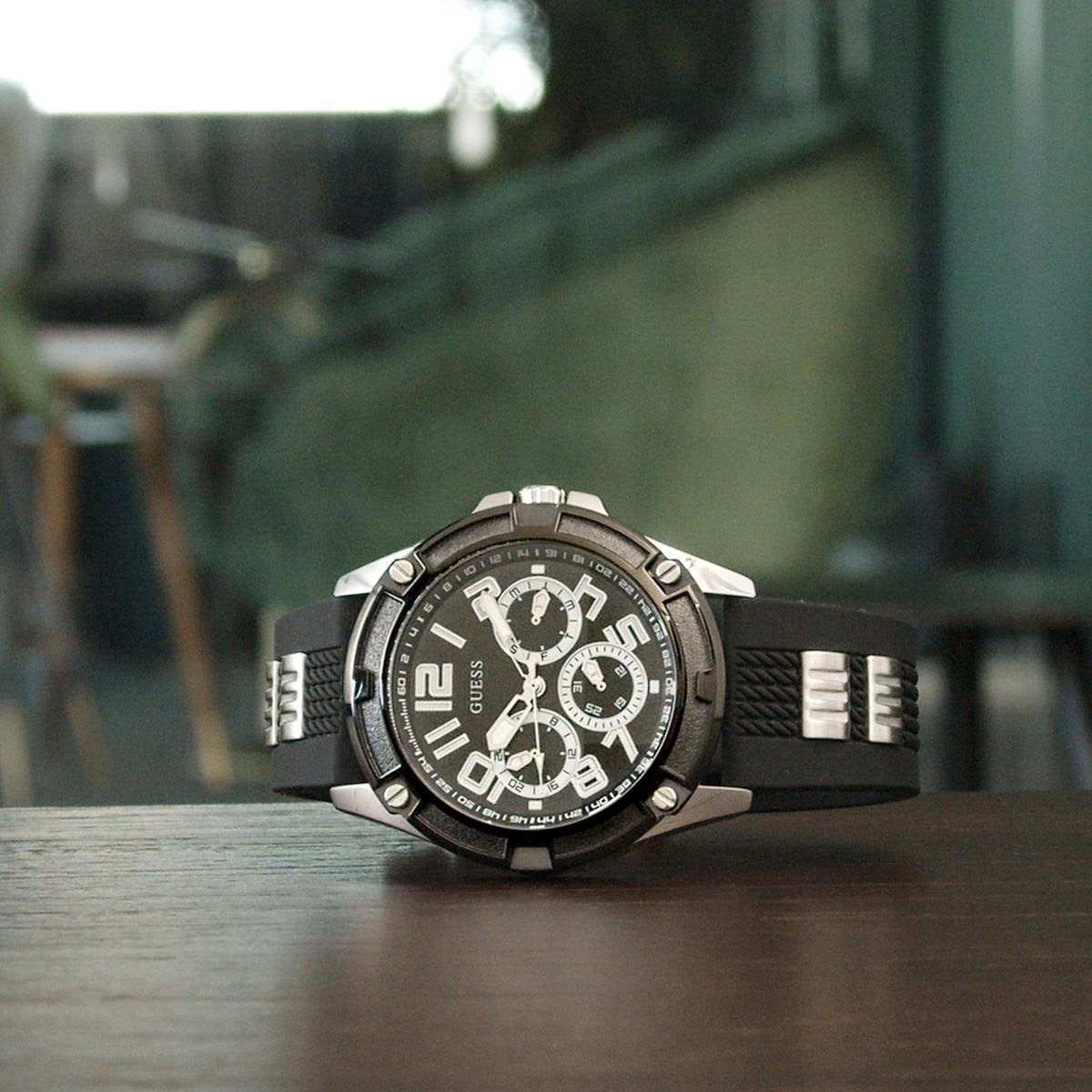 Guess Delta Black Dial Black Silicone Strap Watch for Men - GW0051G1