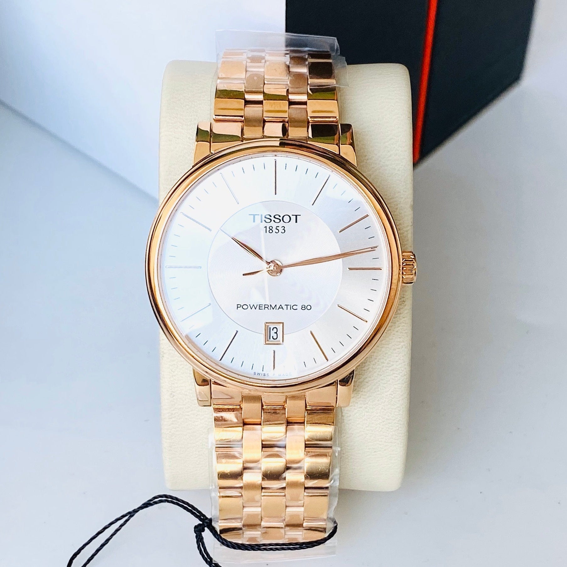 Tissot T Classic Carson Premium Automatic White Dial Rose Gold Steel Strap Watch for Men - T122.407.33.031.00