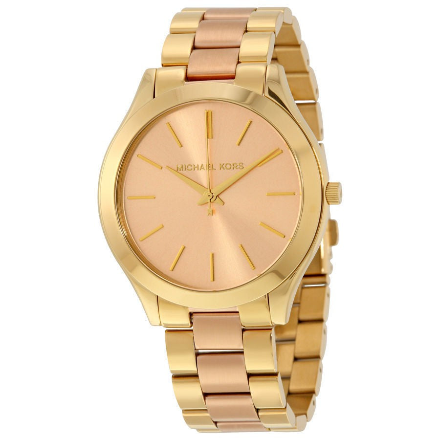 Michael Kors Slim Runway Pink Dial Two Tone Steel Strap Watch for Women - MK3493