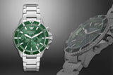 Emporio Armani Diver Chronograph Green Dial Silver Steel Strap Watch For Men - AR11500