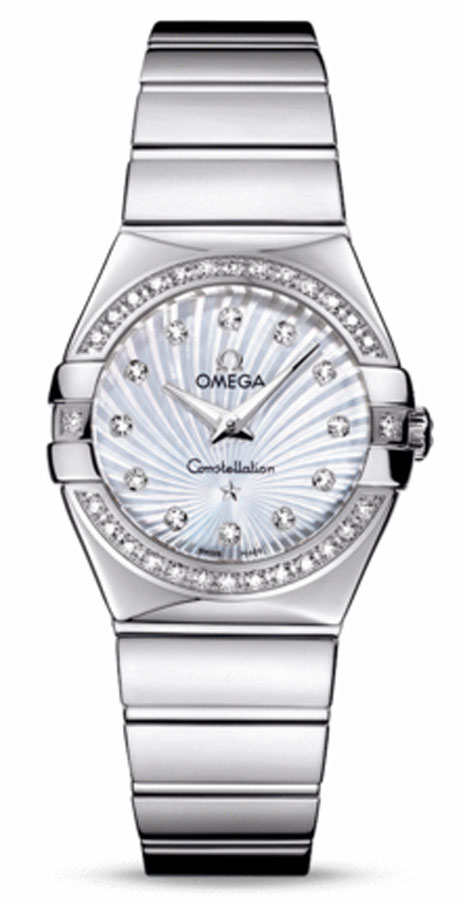 Omega Constellation Quartz Diamonds Silver Dial Silver Steel Strap Watch for Women - 123.15.27.60.55.004