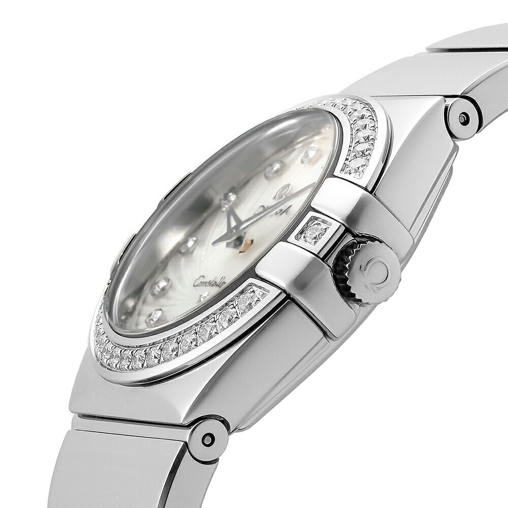 Omega Constellation Quartz Diamonds Silver Dial Silver Steel Strap Watch for Women - 123.15.27.60.55.004