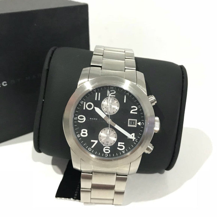 Marc Jacobs Larry Chronograph Black Dial Silver Steel Strap Watch for Men - MBM5050