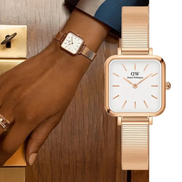 Daniel Wellington Quadro Studio White Dial Rose Gold Mesh Strap Watch For Women - DW00100517