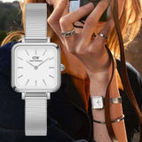 Daniel Wellington Quadro Studio White Dial Silver Mesh Bracelet Watch For Women - DW00100521