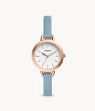 Fossil Classic White Dial Blue Leather Strap Watch for Women - BQ3327