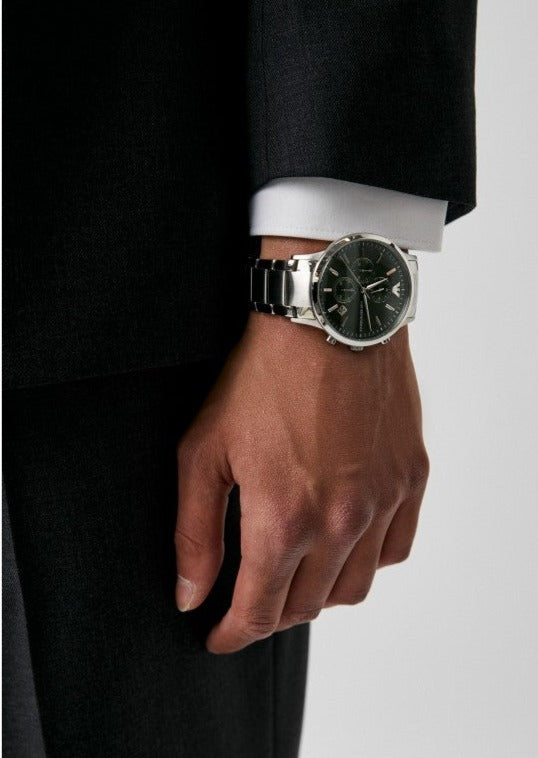 Emporio Armani Renato Chronograph Green Dial Silver Steel Strap Watch For Men - AR11507