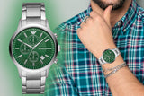 Emporio Armani Renato Chronograph Green Dial Silver Steel Strap Watch For Men - AR11507