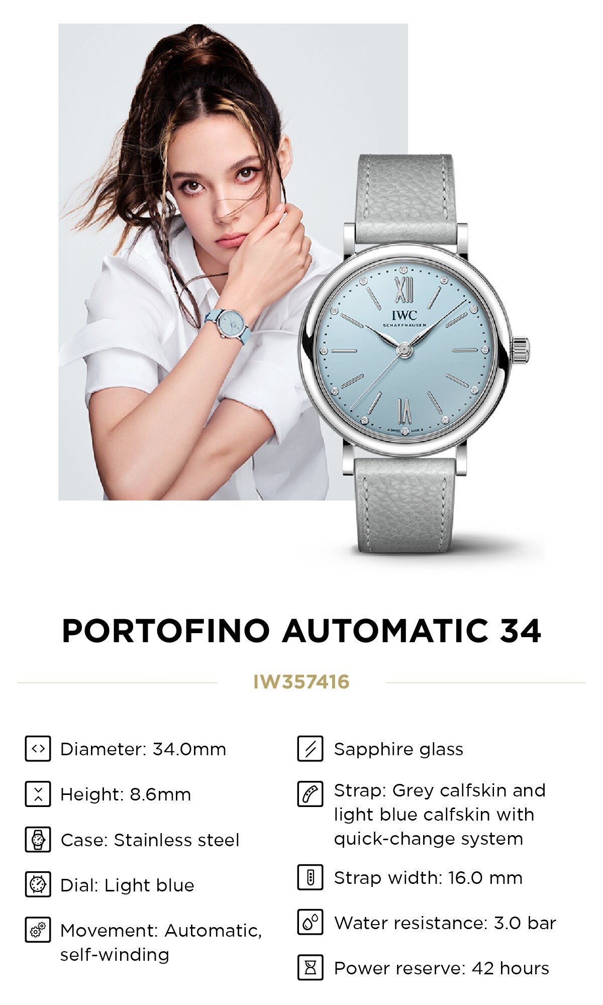 IWC Portofino Automatic Blue Dial Blue Leather Strap Watch for Women - IW357416