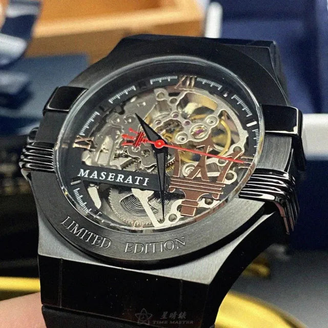 Maserati Automatic Skeleton Black Dial Black Leather Strap Watch For Men - R8821108021