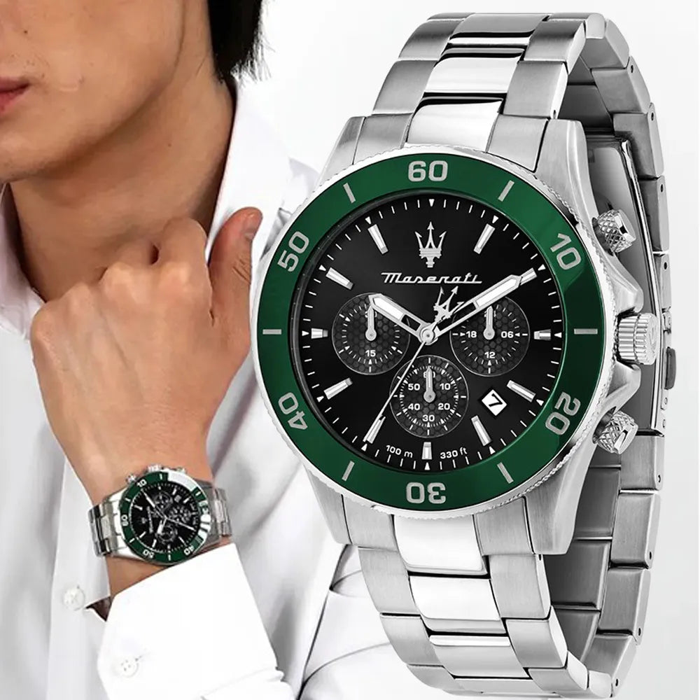 Maserati Competizione Chronograph Black Dial Silver Steel Strap Watch For Men - R8873600008