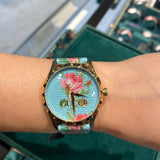 Gucci G Timeless Floral Turquoise Dial Turquoise Leather Strap Watch For Women - YA1264085