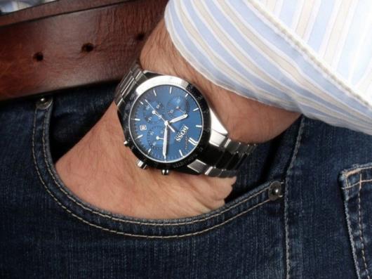 Hugo Boss Talent Blue Dial Silver Steel Strap Watch for Men - 1513582