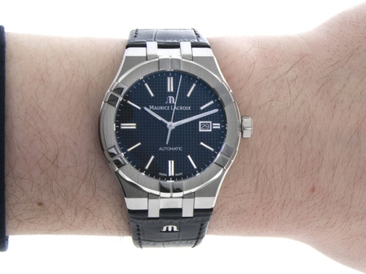 Maurice Lacroix Aikon Date Automatic Black Dial Black Leather Strap Watch For Men - AI6008-SS001-330-1