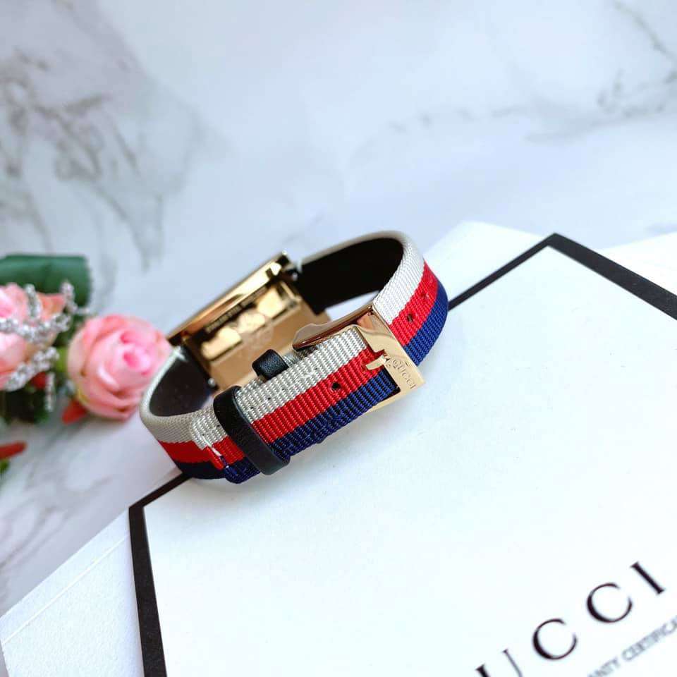 Gucci G-Frame Mother of Pearl Dial White Blue Red Nylon Strap Watch For Women - YA147405
