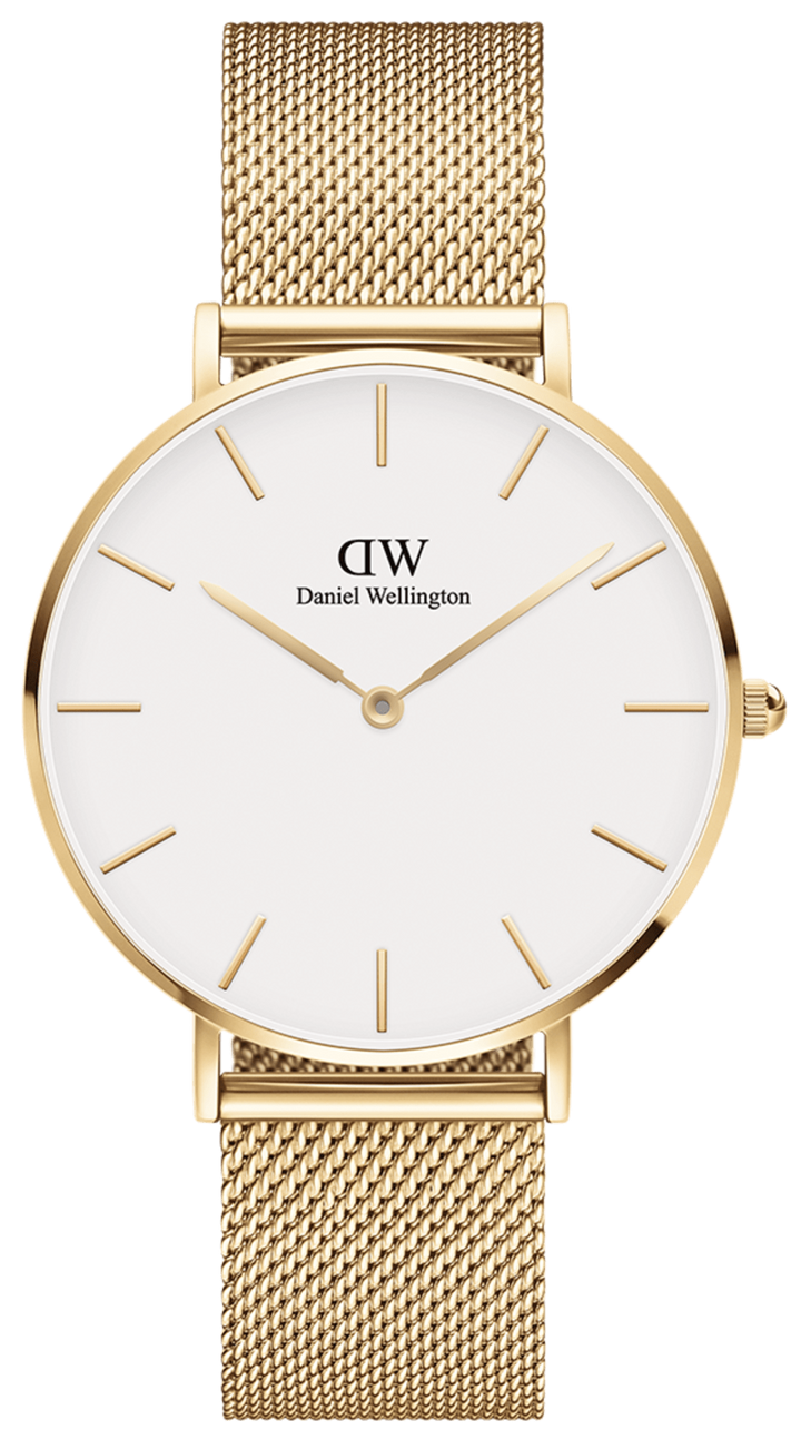 Daniel Wellington Classic Petite White Dial Gold Mesh Bracelet Watch For Women - DW00100348